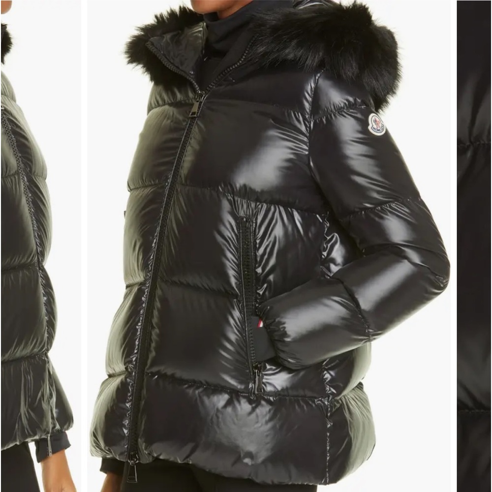 Moncler Quilted Laiche Fur Trimmed Hooded Jacket Size 2 (4-6)